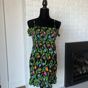 Dress, Colorful Flowers on Black Dress, Size L Urban Outfitters